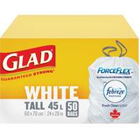 Tall 45L Febreze Garbage Bags, Regular, 24" W x 28" L, White Dufferin Supply