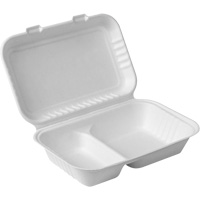 Compostable Hinged Food Containers with Compartments, Bagasse, Recantgular JP907 | Dufferin Supply