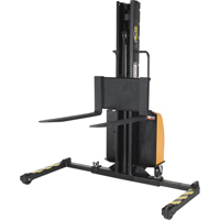 Narrow Mast Powered Lift Stacker, Electric Operated, 1500 lbs. Capacity, 63" Max Lift Dufferin Supply