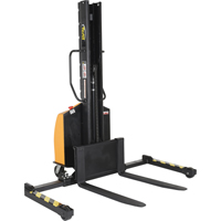Narrow Mast Powered Lift Stacker, Electric Operated, 1500 lbs. Capacity, 63" Max Lift Dufferin Supply