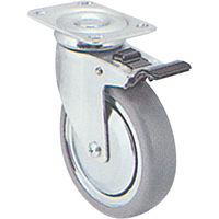 Zinc Plated Caster, Swivel with Brake, 4" (101.6 mm), Rubber, 200 lbs. (91 kg.) Dufferin Supply