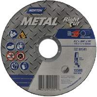 Meule &agrave; tronçonner m&eacute;tallique pour coupe &agrave; angle droit RightCut, 4-1/2" x 0,045", Arbre de 7/8", Type 01/41, Oxyde d'aluminium, 13580 Tr/min Dufferin Supply
