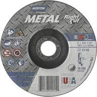 Meule &agrave; tronçonner m&eacute;tallique pour coupe &agrave; angle droit RightCut, 6" x 0,045", Arbre de 7/8", Type 27/42, Oxyde d'aluminium, 10190 Tr/min Dufferin Supply