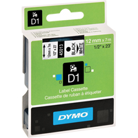 D1 Label Cassette, 12 mm x 23', Black on White OB699 | Dufferin Supply