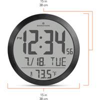 Round Digital Wall Clock, Digital, Battery Operated, 15" Dia., Black OR488 | Dufferin Supply