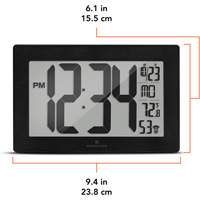Self-Setting & Self-Adjusting Wall Clock with Stand, Digital, Battery Operated, Black OR493 | Dufferin Supply