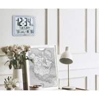 Slim Self-Setting Full Calendar Wall Clock, Digital, Battery Operated, Silver OR494 | Dufferin Supply