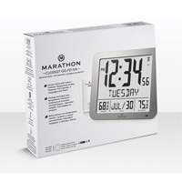Slim Self-Setting Full Calendar Wall Clock, Digital, Battery Operated, Silver OR494 | Dufferin Supply