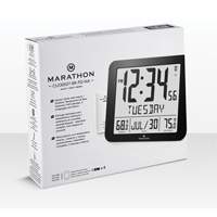 Slim Self-Setting Full Calendar Wall Clock, Digital, Battery Operated, Black OR495 | Dufferin Supply
