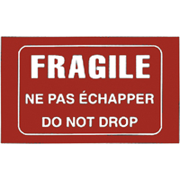 &eacute;tiquettes pour traitement sp&eacute;cial bilingues Fragile, 5" lo x 3" la, Blanc/rouge Dufferin Supply