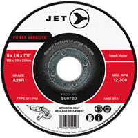 Meule POWER ABRASIVE, 5" x 1/4", Arbre 7/8", Type 27 Dufferin Supply