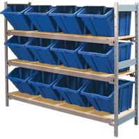 Wide Span Shelving with Jumbo Plastic Bins, Steel, Boltless, 800 lbs. Capacity, 66" W x 60" H x 18" D Dufferin Supply