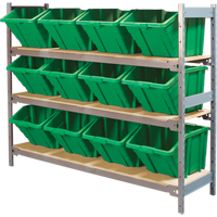Wide Span Shelving with Jumbo Plastic Bins, Steel, Boltless, 800 lbs. Capacity, 66" W x 60" H x 18" D Dufferin Supply