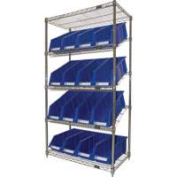Slanted Wire Shelf with Bins, 5 Tiers, 36" W x 63" H x 18" D Dufferin Supply