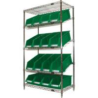 Slanted Wire Shelf with Bins, 5 Tiers, 36" W x 63" H x 18" D Dufferin Supply