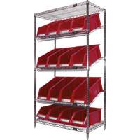 Slanted Wire Shelf with Bins, 5 Tiers, 36" W x 63" H x 18" D Dufferin Supply