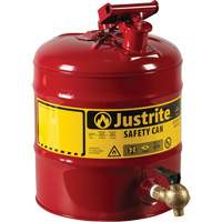 Bidon avec robinet s&eacute;curitaires pour laboratoires, Type I, Acier, 5 gal. US, Rouge, Homologu&eacute; FM Dufferin Supply