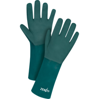 Double Dipped Green Gloves, 14" L, PVC, Cotton Jersey Inner Lining, 70-mil Dufferin Supply