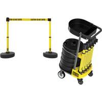 PLUS Barrier Post Cart Kit with Tray, 75' L, Metal, Yellow Dufferin Supply