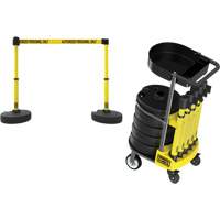 PLUS Barrier Post Cart Kit with Tray, 75' L, Metal, Yellow Dufferin Supply