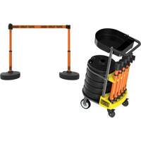 PLUS Barrier Post Cart Kit with Tray, 75' L, Metal, Orange Dufferin Supply