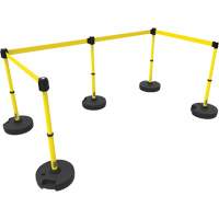 PLUS Barrier Post Set X5, Plastic, 42" H, Yellow Tape, 15' Tape Length Dufferin Supply