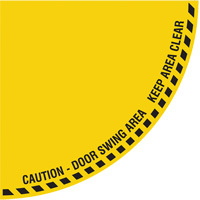 Signalisation au sol ?Caution? (attention) pour porte battante en quart de cercle, Adh&eacute;sif, Anglais avec pictogramme Dufferin Supply