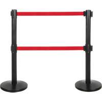 Dual Belt Crowd Control Barrier, Steel, 35" H, Red Tape, 7' Tape Length Dufferin Supply