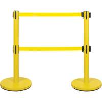 Dual Belt Crowd Control Barrier, Steel, 35" H, Yellow Tape, 7' Tape Length Dufferin Supply