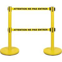 Dual Belt Crowd Control Barrier, Steel, 35" H, Yellow Tape, 7' Tape Length Dufferin Supply