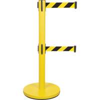 Dual Belt Crowd Control Barrier, Steel, 35" H, Black/Yellow Tape, 7' Tape Length Dufferin Supply