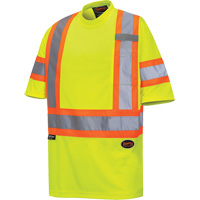6971 Bird's-Eye Safety T-Shirt, Polyester, X-Small, High Visibility Lime-Yellow Dufferin Supply