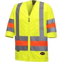 6019 Short-Sleeved Quebec Traffic Control Shirt, Polyester, X-Small, High Visibility Lime-Yellow Dufferin Supply