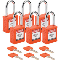 Cadenas de verrouillage Velocity, Orange, Cl&eacute;s diff&eacute;rentes, Nylon, Largeur de 1-1/2" Dufferin Supply