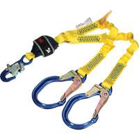 Twin-Leg Stretch Web Shock-Absorbing Lanyard, 4', Rebar Hook Center, Snap Hook Leg Ends Dufferin Supply