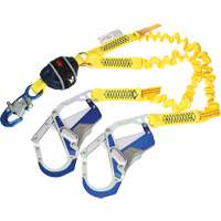 Twin-Leg Stretch Web Shock-Absorbing Lanyard, 6', Rebar Hook Center, Snap Hook Leg Ends Dufferin Supply