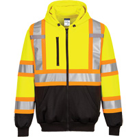 Contrast-Striped Safety Hoodie, Small, Black/High Visibility Lime-Yellow Dufferin Supply