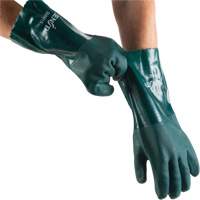 Double Dipped Green Gloves, 14" L, PVC, Cotton Jersey Inner Lining, 70-mil Dufferin Supply