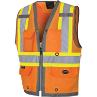 Pioneer Mesh Back Zip Front Surveyor Safety Vest, High Visibility Orange, Small, Polyester Dufferin Supply