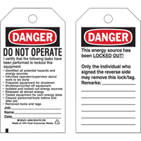 &eacute;tiquettes de verrouillage, Plastique, 3" la x 5-1/2" h, Anglais Dufferin Supply