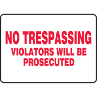 Enseigne  No Trespassing , 7" x 10", Vinyle, Anglais Dufferin Supply