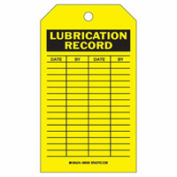 Lubrication Record Tags, Polyester, 4" W x 7" H, English Dufferin Supply