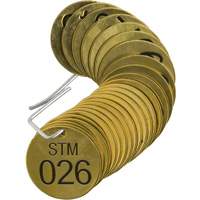&eacute;tiquettes num&eacute;rot&eacute;es pour vannes STM, # 026-050, Laiton, 1,5" dia. Dufferin Supply