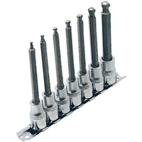 Jeu de douilles &agrave; embouts longs et sph&eacute;riques de 4" SAE LHSW-3807, Sph&egrave;re hexagonale, Prise 3/8", 7 mr Dufferin Supply