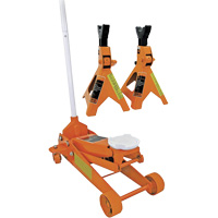 Cric datelier 3 tonnes avec paires de chandelles pour v&eacute;hicule de 3 tonnes, 2,5 tonne(s) Capacit&eacute;, 5" Abaiss&eacute;e, 19-1/4" &eacute;lev&eacute;e, Hydraulique &agrave; main Dufferin Supply