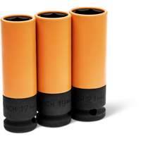 Jeu de douilles m&eacute;triques haute r&eacute;sistance pour protecteurs de roues, 3 Mcx, Chocs, Prise de 1/2", Profond Dufferin Supply