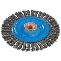 Brosse &agrave; fils nou&eacute;s pour cordons de soudure, Dia. 4", Fils 0,02", Arbre 5/8"-11, Aluminium/Acier inoxydable Dufferin Supply