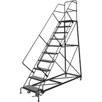 Safety Slope Rolling Ladder, 10 Steps, Perforated, 50° Incline, 100" High Dufferin Supply