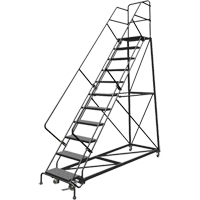 Safety Slope Rolling Ladder, 11 Steps, Perforated, 50° Incline, 110" High Dufferin Supply
