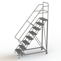 Safety Slope Rolling Ladder, 8 Steps, Serrated, 50° Incline, 80" High Dufferin Supply